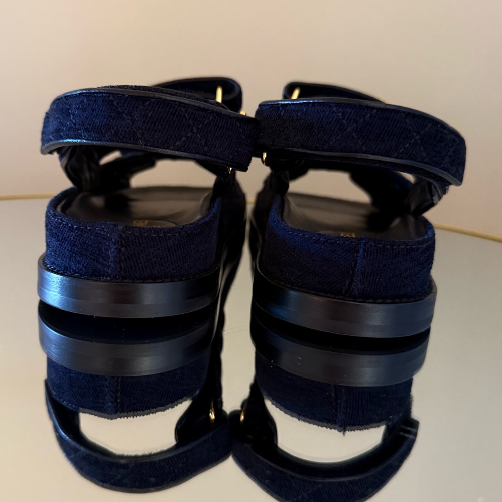 CHANEL Dad Sandals CC brooch logo quilted velour size 38 - Picture 7 of 17